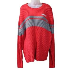 BRP Ski Doo Red & Gray Striped Long Sleeve Ribbed Pullover Sweater 2XL